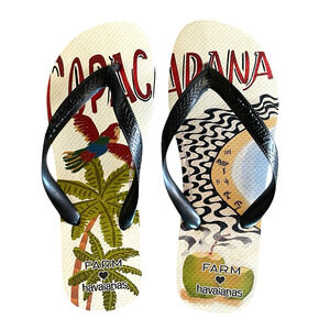 HAVAIANAS x FARM RIO Women's US 11/12 EU 43/44 Black Copacabana Thong Flip Flops